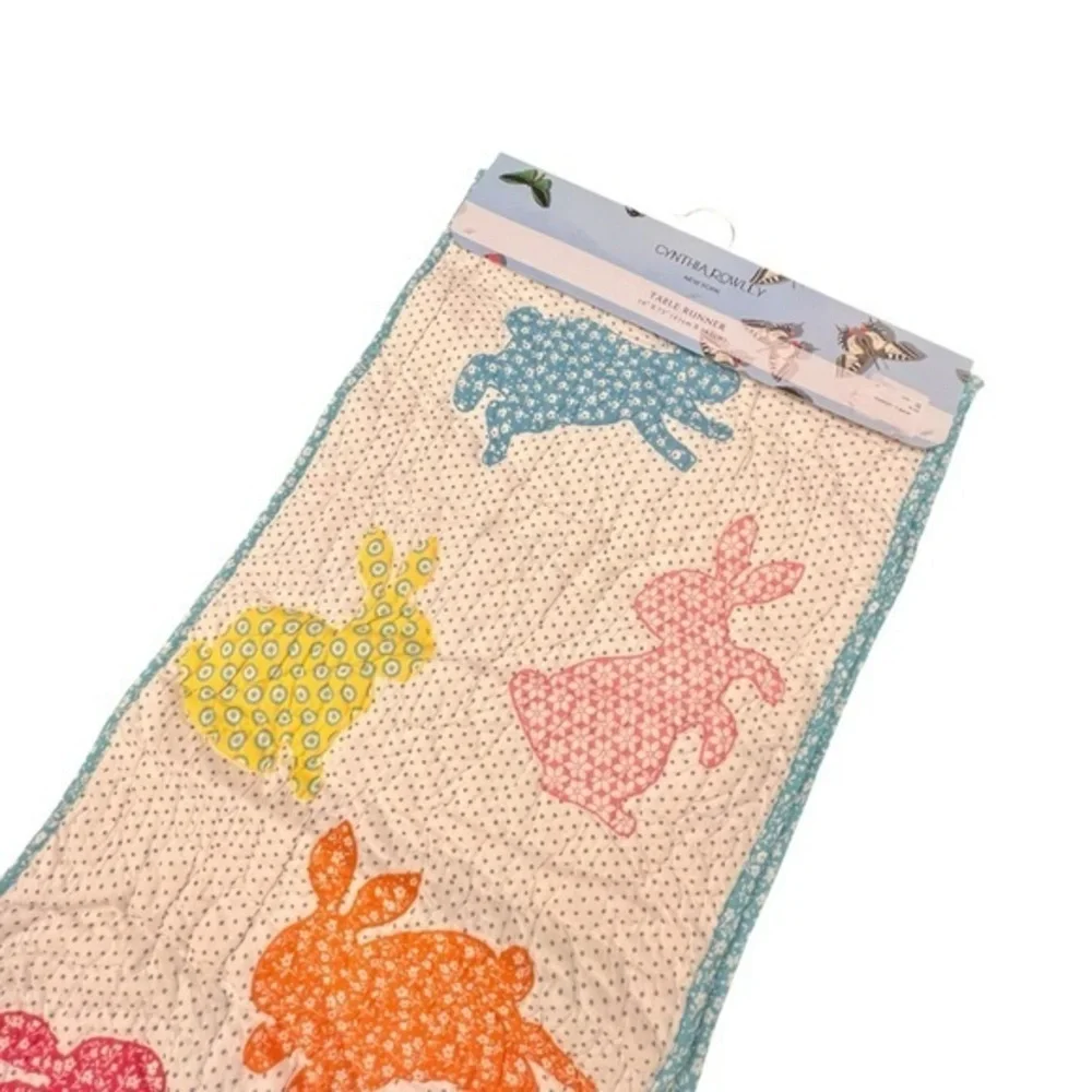 Cynthia Rowley Bunny Rabbit Table Runner 16” X 72” Reversible Quilted Spring NEW